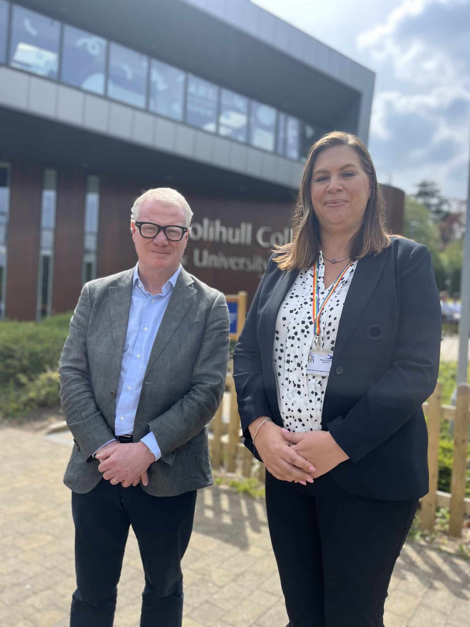 Principal Rebecca Gater with mayor Richard Parker outside the front of the college